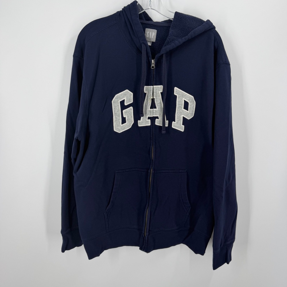 GAP Full Zip Hoodie Mens XXL Navy Blue Logo Fleece Long Sleeve 3091
